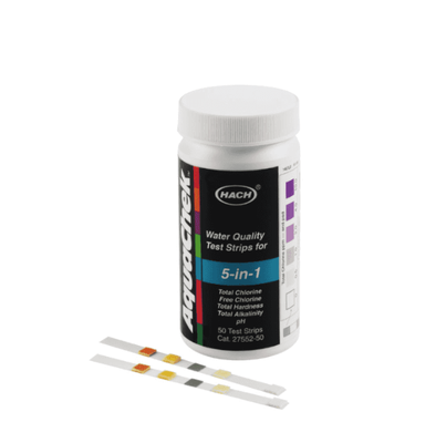 5 in 1 Water Quality Test Strips for Multi-Parameter Testing with 50 Tests and 0 - 10 mg/L Cl₂ Range