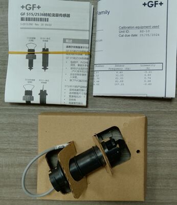 GF 3-8510-P0 Impeller Flow Sensor, Black PVDF Rotor, Polypropylene Body, Titanium Pin, 1/2-4 "(DN15 to DN100) Pipe Size