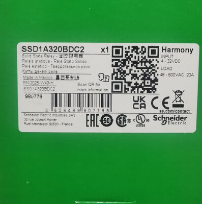 Schneider Electric SSD1A320BDC2 Sabit Durum Relay SSR DIN Rail Mount 20A Yük Akımı 48-600V AC Çıkış 4-32V DC Kontrol