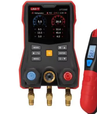 UNI-T UT336E KIT Digital Manifold Gauge 2 Wireless Temperature Clamps 3.5" HD Color Display 162+ Refrigerants OEM 1 Year